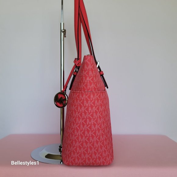 MICHAEL KORS Jet Set East West Top-Zip Signature Logo Tote Bag- Geranium color⭐ - Picture 7 of 16